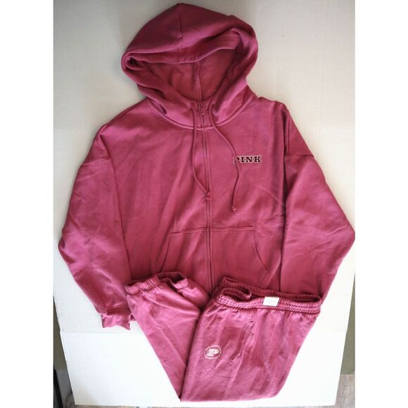 PINK x Victoria's Secret Large Ivy Fleece Campus Full Zip Hoodie/Sweatpants Set - Picture 1 of 16